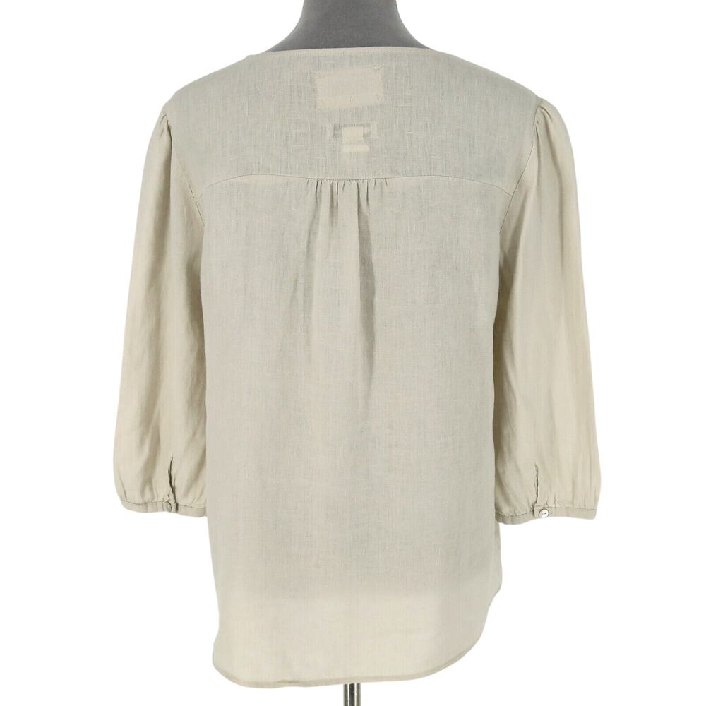 Malvin Top Womens 8 Medium Linen Beige Cotton Lace Front Blouse I Love Linen - Picture 2 of 13